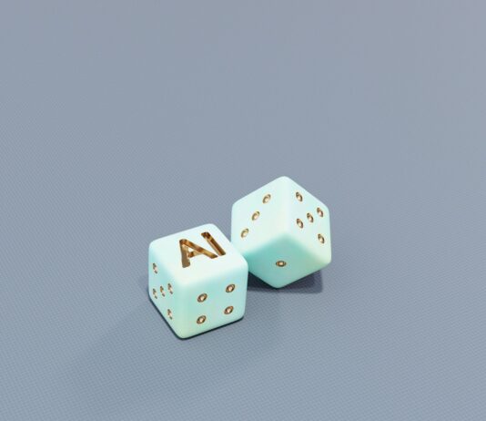 “우리 집에도 들어온 AI 건강관리, 일상에서 건강 챙기는 새로운 방법” Two dice with ai letters and dots